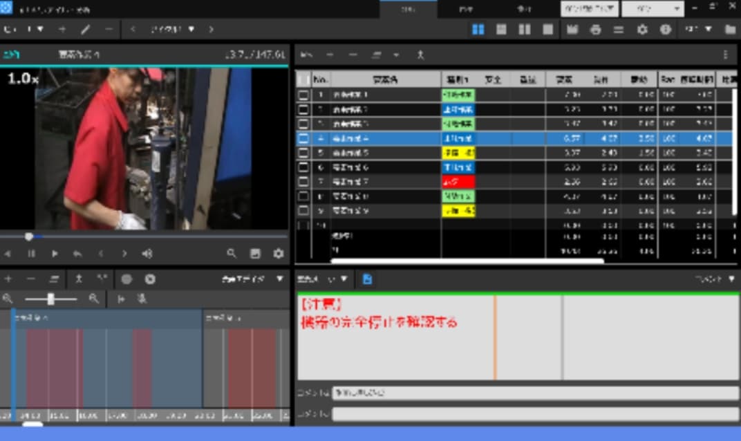 動画を使った作業分析画面のスクリーンショット